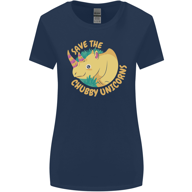 Save the Cuhbby Unicorns Funny Rhino Womens Wider Cut T-Shirt Navy Blue