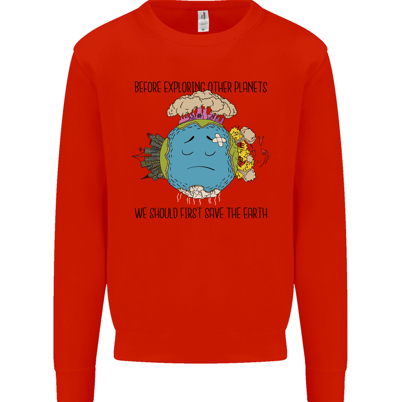 Save the Earth Climate Change Environment Kids Sweatshirt Jumper Bright Red