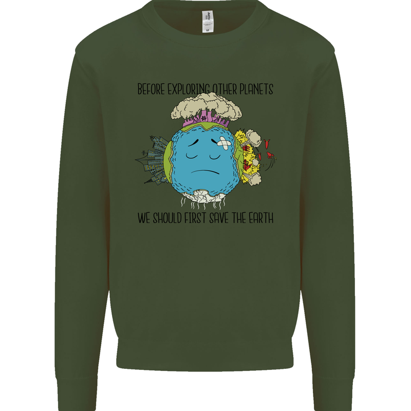 Save the Earth Climate Change Environment Kids Sweatshirt Jumper Forest Green
