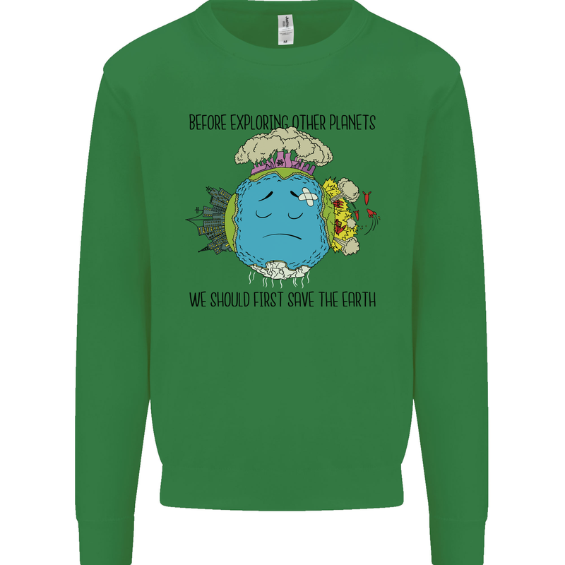 Save the Earth Climate Change Environment Kids Sweatshirt Jumper Irish Green