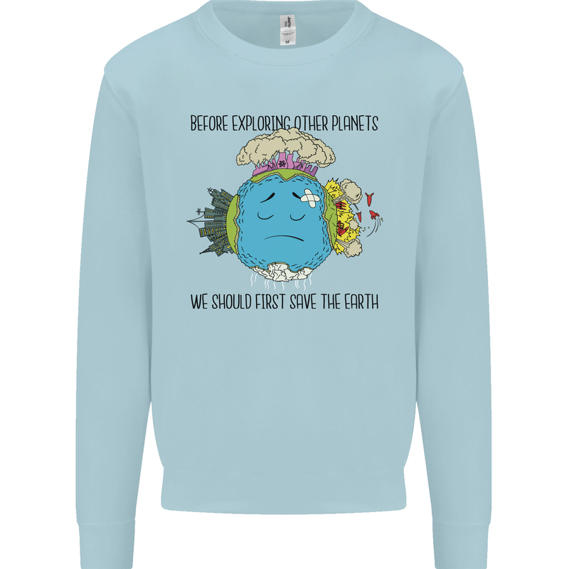 Save the Earth Climate Change Environment Kids Sweatshirt Jumper Light Blue