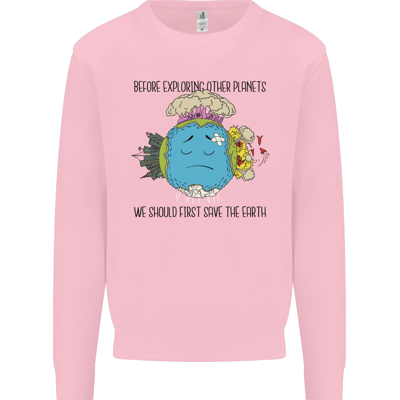 Save the Earth Climate Change Environment Kids Sweatshirt Jumper Light Pink