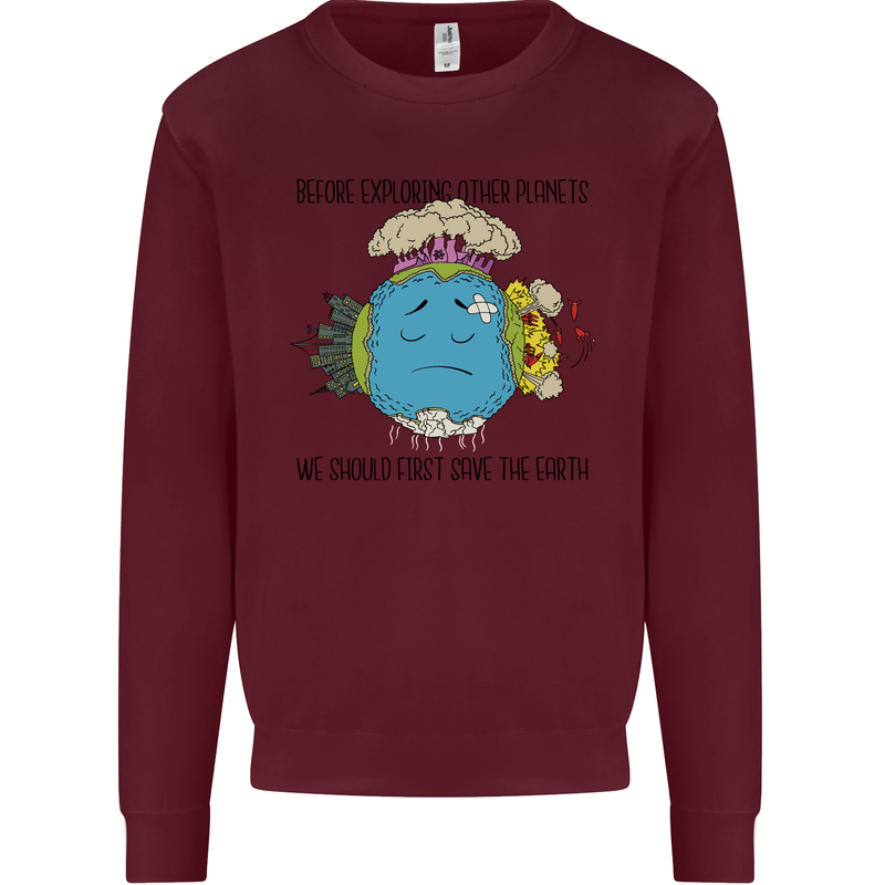 Save the Earth Climate Change Environment Kids Sweatshirt Jumper Maroon