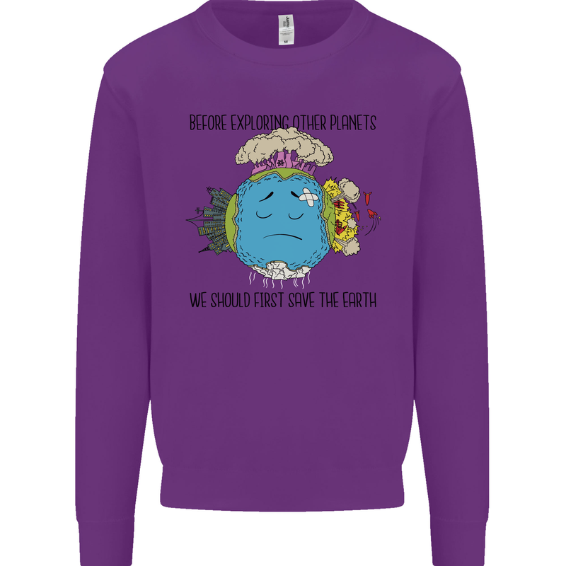 Save the Earth Climate Change Environment Kids Sweatshirt Jumper Purple