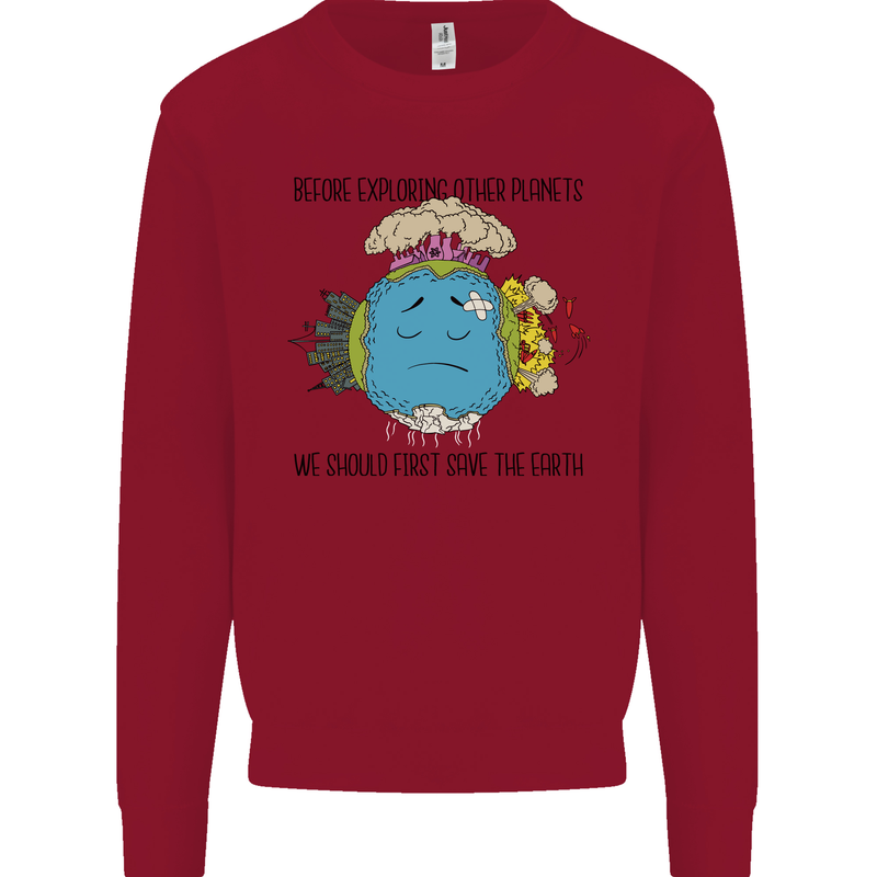 Save the Earth Climate Change Environment Kids Sweatshirt Jumper Red