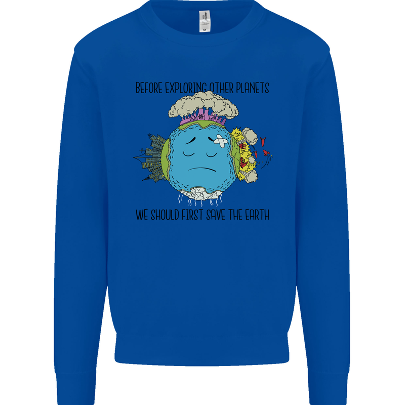 Save the Earth Climate Change Environment Kids Sweatshirt Jumper Royal Blue