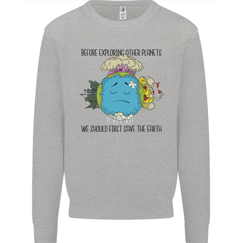 Save the Earth Climate Change Environment Kids Sweatshirt Jumper Sports Grey
