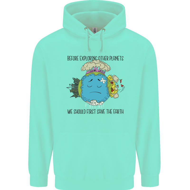 Save the Earth Climate Change Environment Mens 80% Cotton Hoodie Peppermint