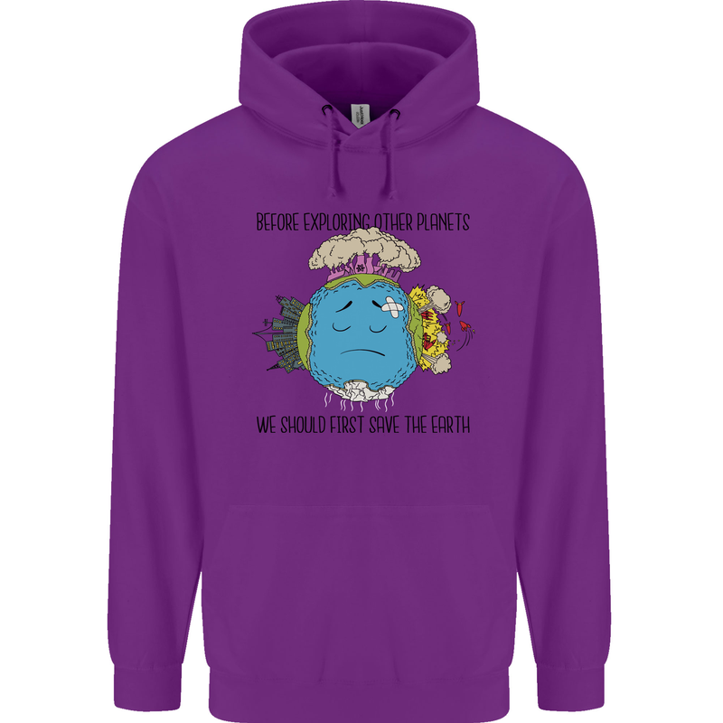 Save the Earth Climate Change Environment Mens 80% Cotton Hoodie Purple