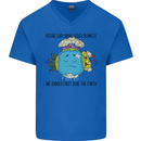 Save the Earth Climate Change Environment Mens V-Neck Cotton T-Shirt Royal Blue