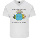 Save the Earth Climate Change Environment Mens V-Neck Cotton T-Shirt White