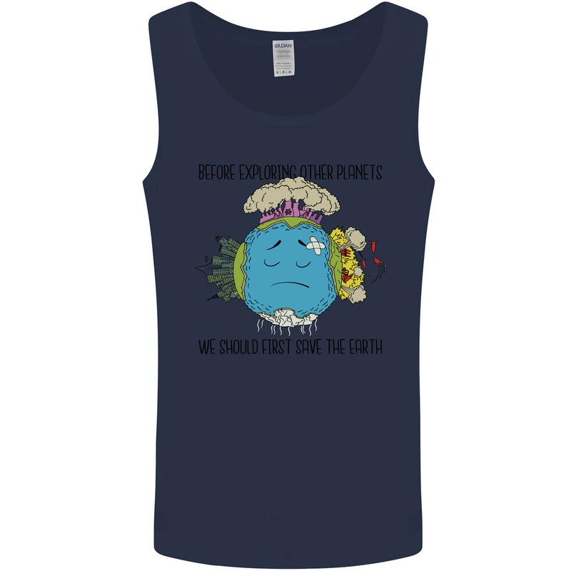 Save the Earth Climate Change Environment Mens Vest Tank Top Navy Blue