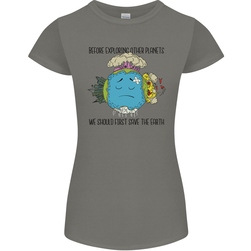 Save the Earth Climate Change Environment Womens Petite Cut T-Shirt Charcoal