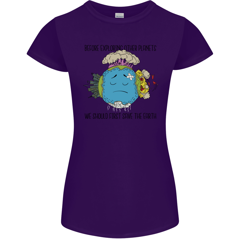 Save the Earth Climate Change Environment Womens Petite Cut T-Shirt Purple