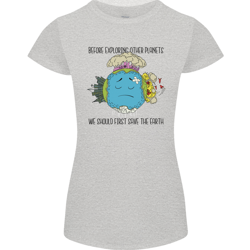 Save the Earth Climate Change Environment Womens Petite Cut T-Shirt Sports Grey