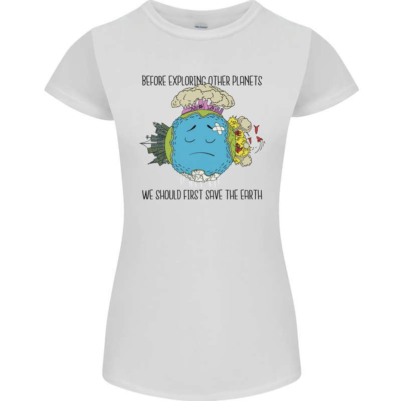 Save the Earth Climate Change Environment Womens Petite Cut T-Shirt White