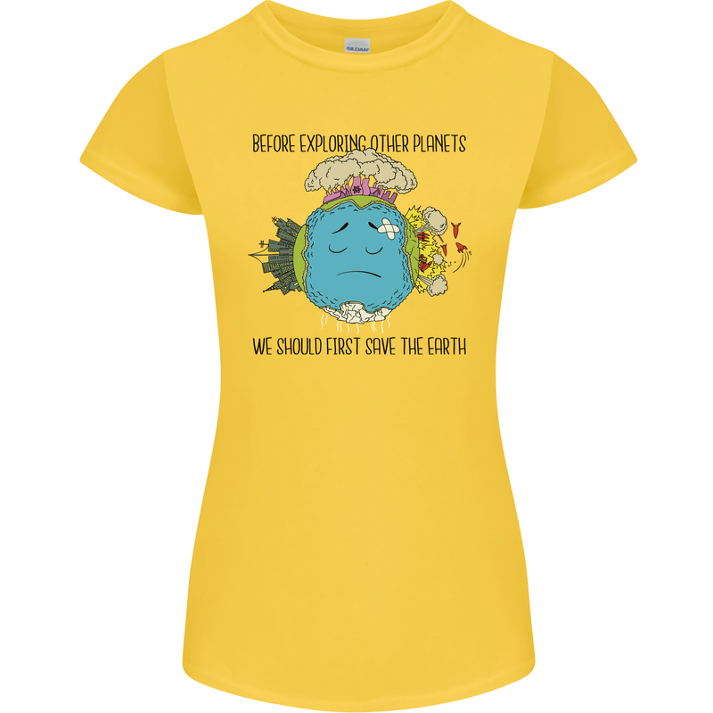 Save the Earth Climate Change Environment Womens Petite Cut T-Shirt Yellow