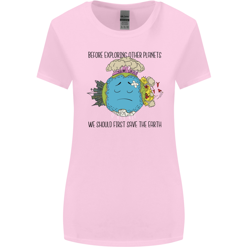 Save the Earth Climate Change Environment Womens Wider Cut T-Shirt Light Pink