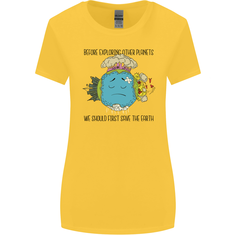Save the Earth Climate Change Environment Womens Wider Cut T-Shirt Yellow