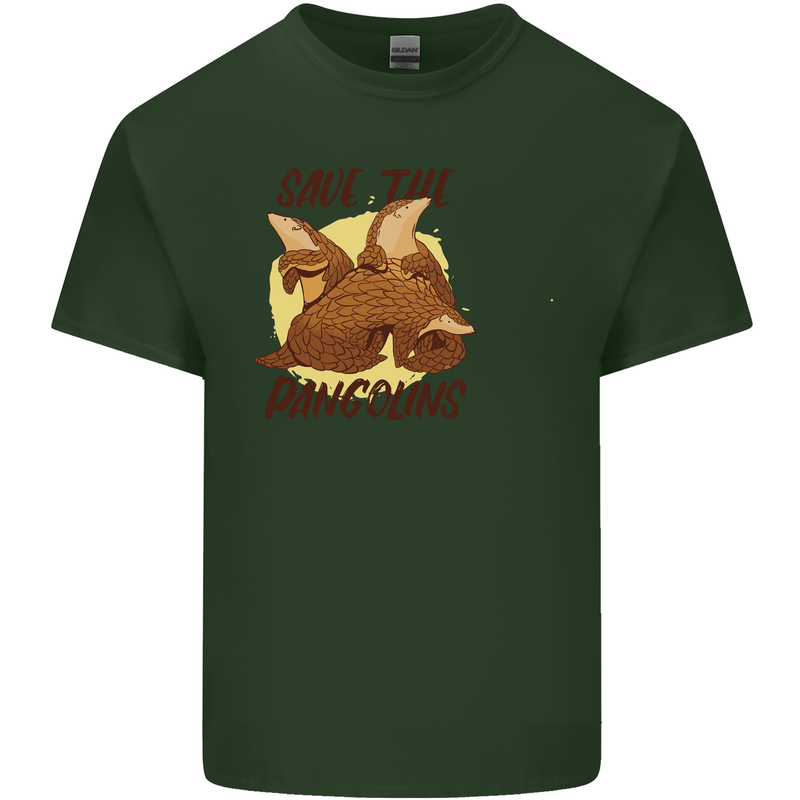 Save the Pagolins Environment Endangered Mens Cotton T-Shirt Tee Top Forest Green