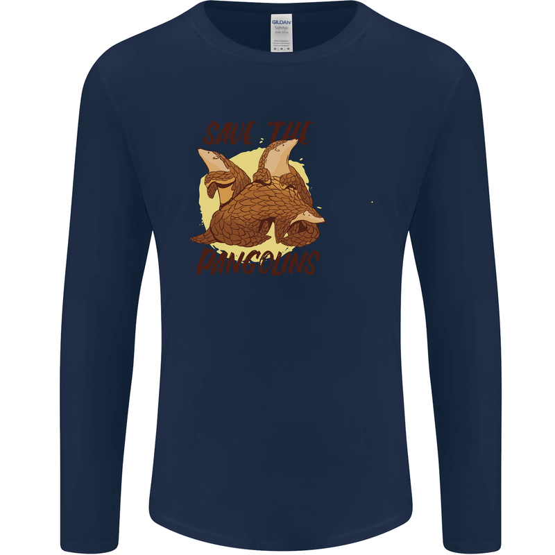 Save the Pagolins Environment Endangered Mens Long Sleeve T-Shirt Navy Blue