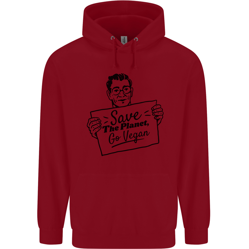 Save the Planet Go Vegan Global Warming Childrens Kids Hoodie Red