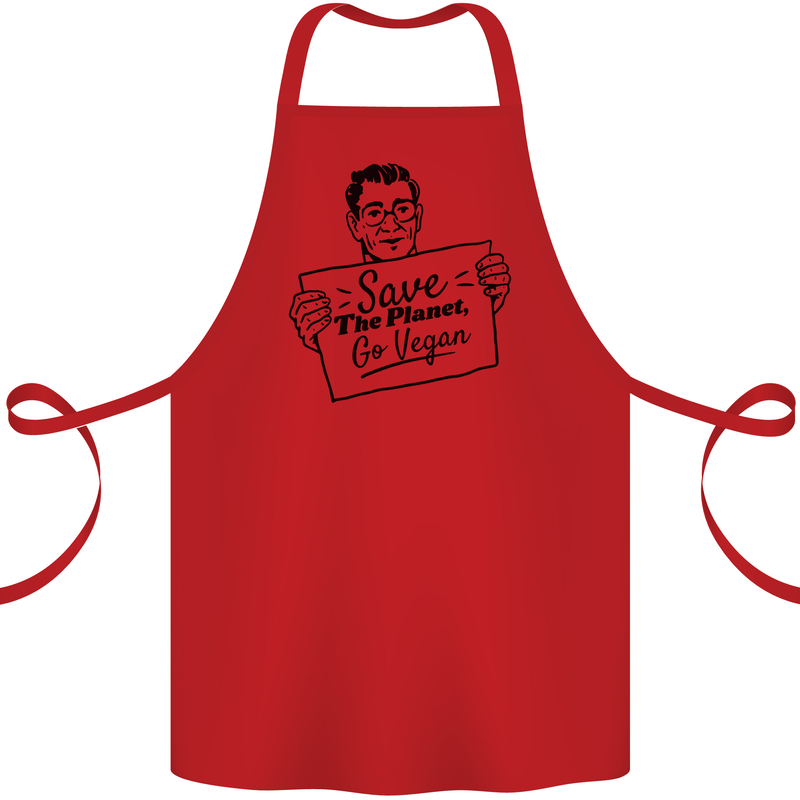 Save the Planet Go Vegan Global Warming Cotton Apron 100% Organic Red