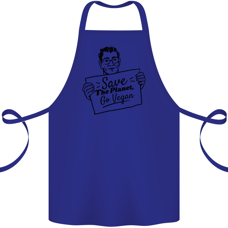 Save the Planet Go Vegan Global Warming Cotton Apron 100% Organic Royal Blue