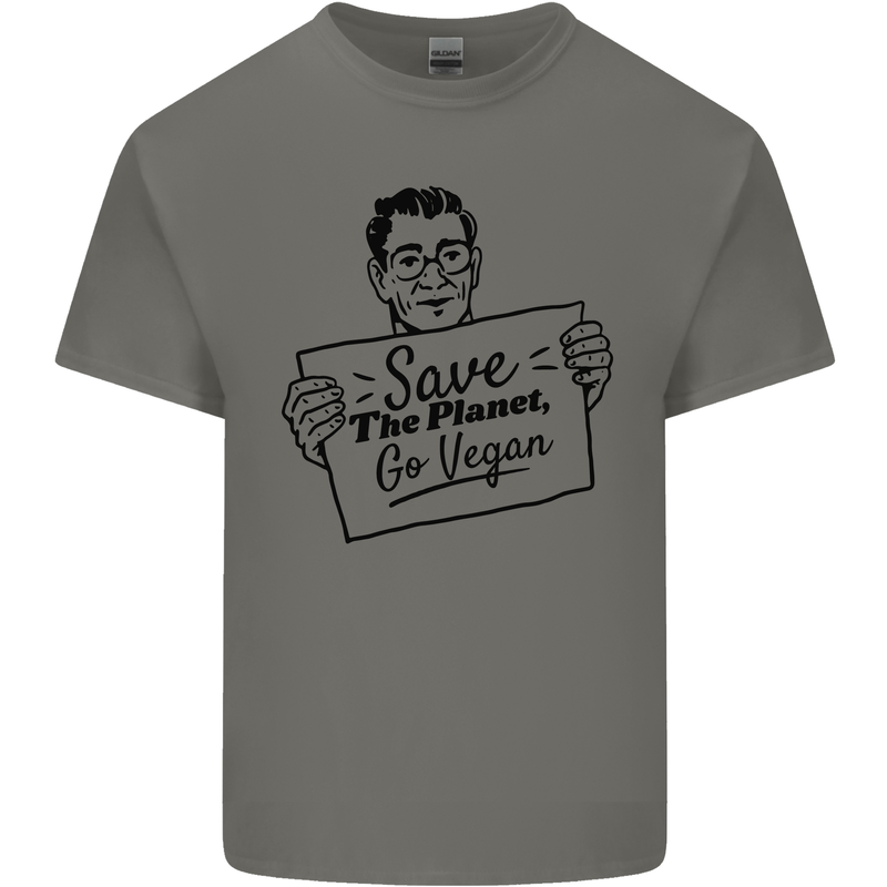 Save the Planet Go Vegan Global Warming Kids T-Shirt Childrens Charcoal