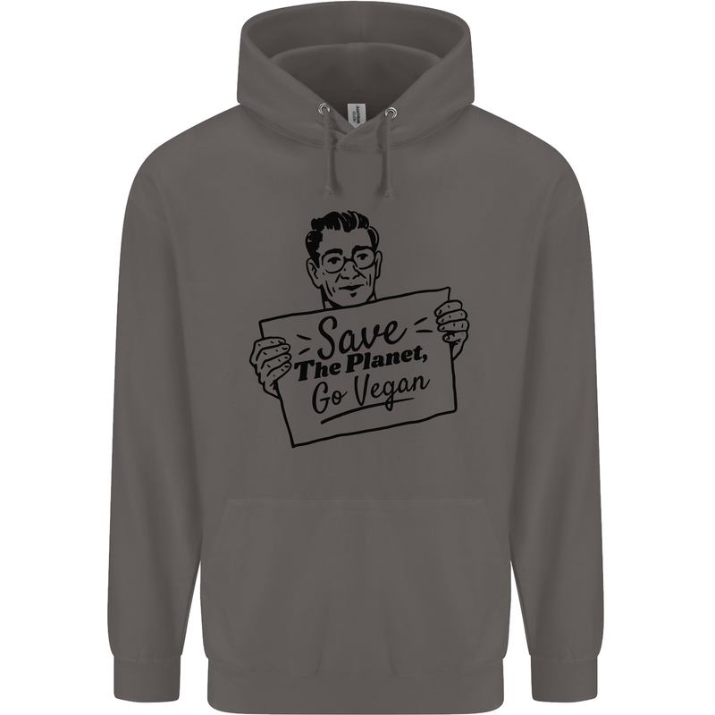 Save the Planet Go Vegan Global Warming Mens 80% Cotton Hoodie Charcoal