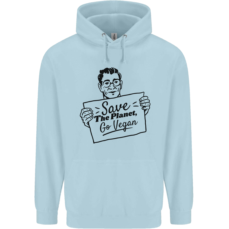 Save the Planet Go Vegan Global Warming Mens 80% Cotton Hoodie Light Blue