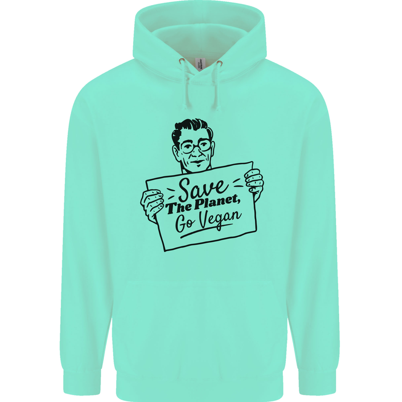 Save the Planet Go Vegan Global Warming Mens 80% Cotton Hoodie Peppermint