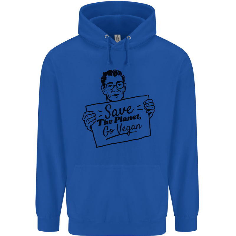 Save the Planet Go Vegan Global Warming Mens 80% Cotton Hoodie Royal Blue
