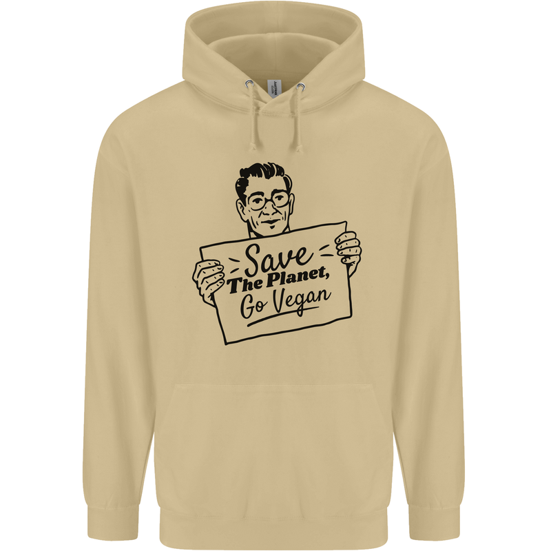 Save the Planet Go Vegan Global Warming Mens 80% Cotton Hoodie Sand