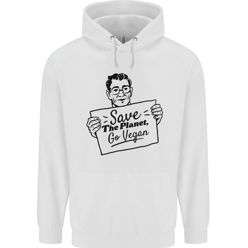 Save the Planet Go Vegan Global Warming Mens 80% Cotton Hoodie White