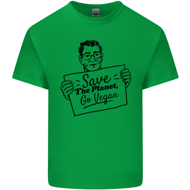Save the Planet Go Vegan Global Warming Mens Cotton T-Shirt Tee Top Irish Green