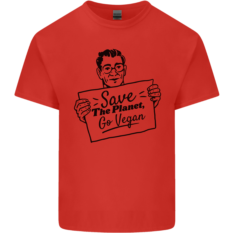 Save the Planet Go Vegan Global Warming Mens Cotton T-Shirt Tee Top Red