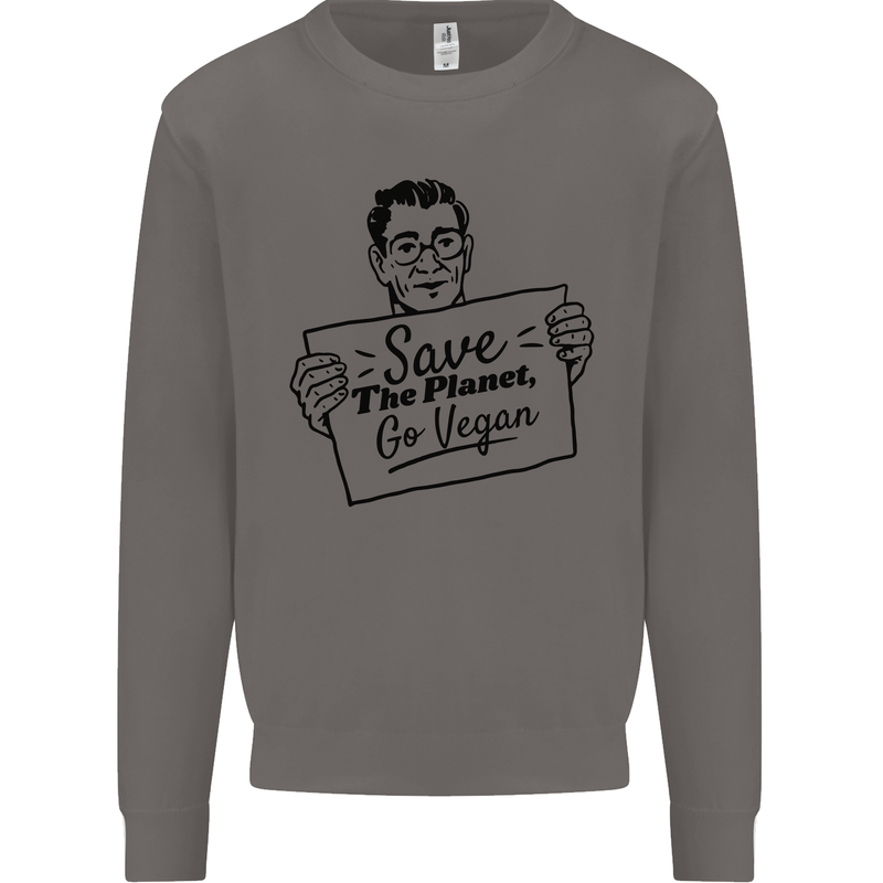 Save the Planet Go Vegan Global Warming Mens Sweatshirt Jumper Charcoal