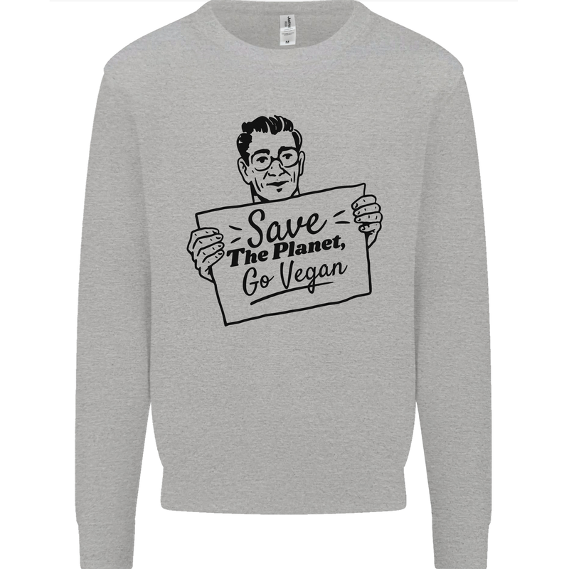 Save the Planet Go Vegan Global Warming Mens Sweatshirt Jumper Sports Grey