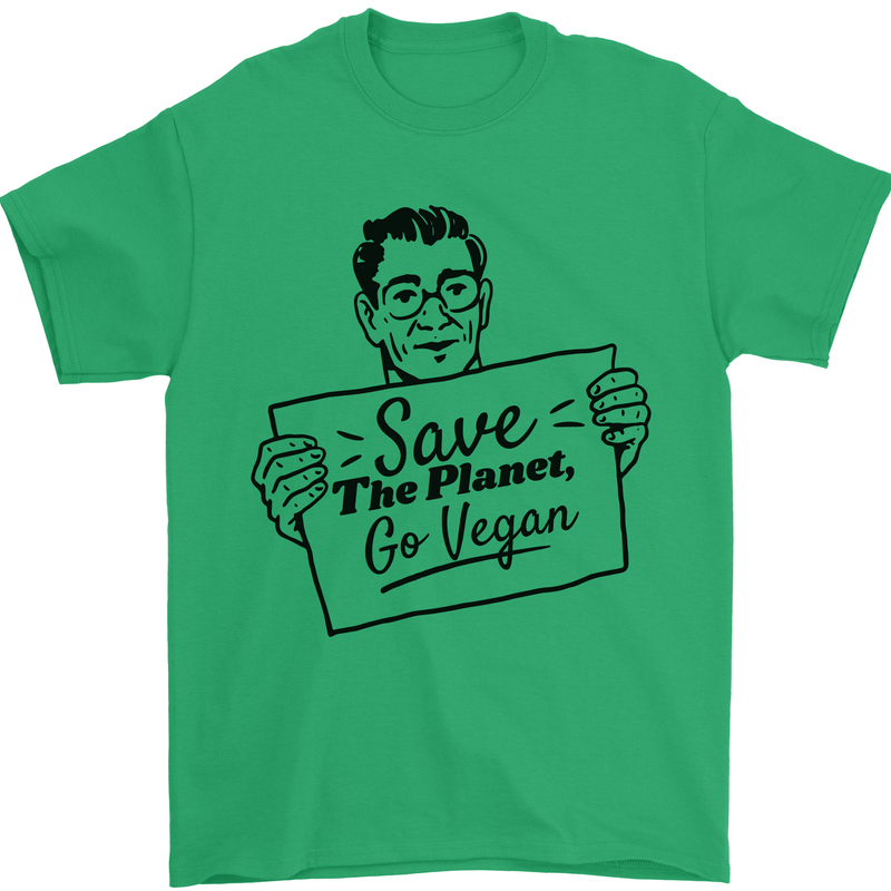 Save the Planet Go Vegan Global Warming Mens T-Shirt 100% Cotton Irish Green