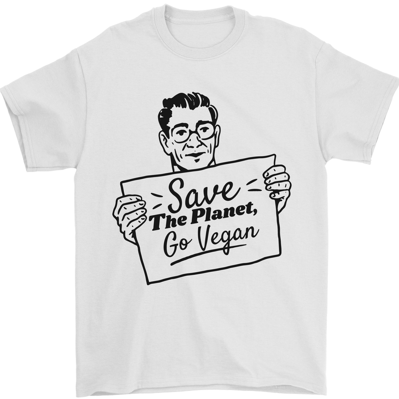 Save the Planet Go Vegan Global Warming Mens T-Shirt 100% Cotton White