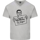 Save the Planet Go Vegan Global Warming Mens V-Neck Cotton T-Shirt Sports Grey