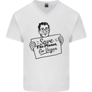 Save the Planet Go Vegan Global Warming Mens V-Neck Cotton T-Shirt White