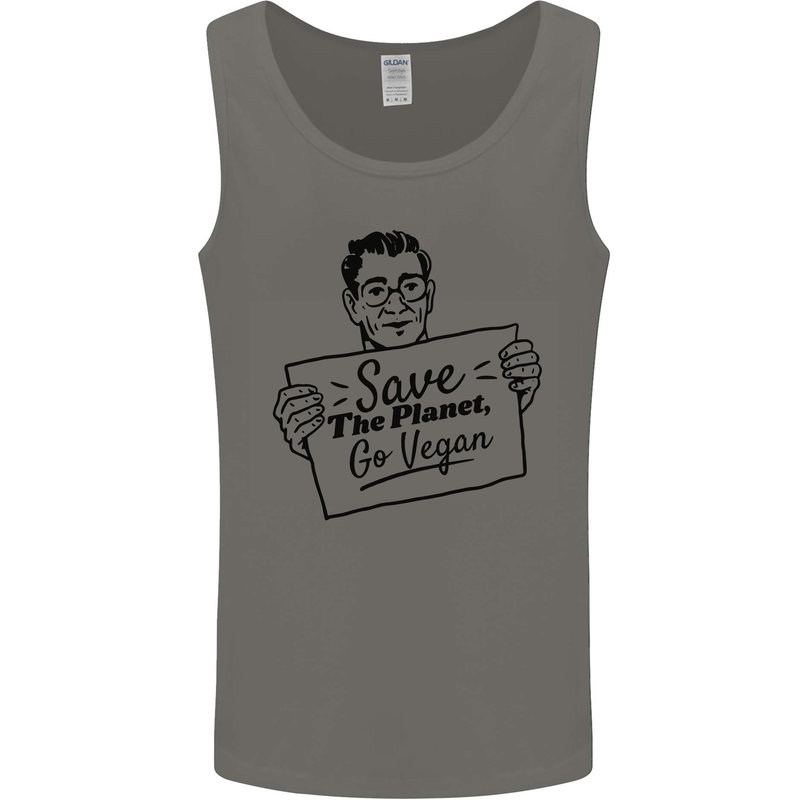 Save the Planet Go Vegan Global Warming Mens Vest Tank Top Charcoal