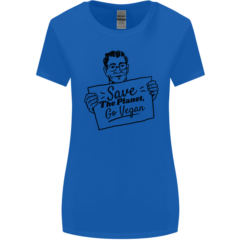 Save the Planet Go Vegan Global Warming Womens Wider Cut T-Shirt Royal Blue