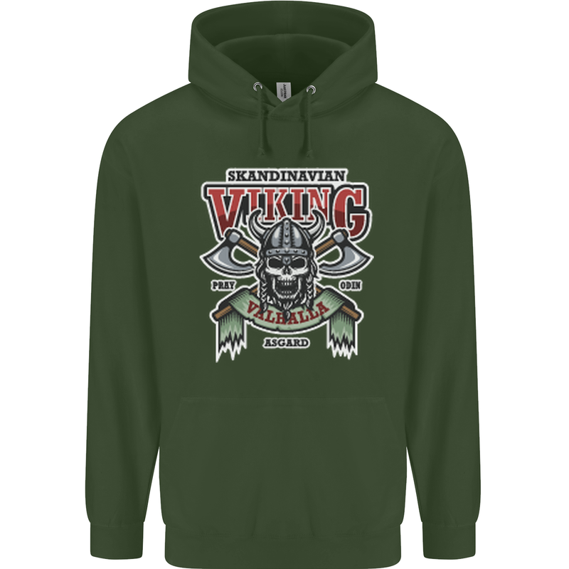 Scandinavian Viking Valhalla Odin Norse God Childrens Kids Hoodie Forest Green
