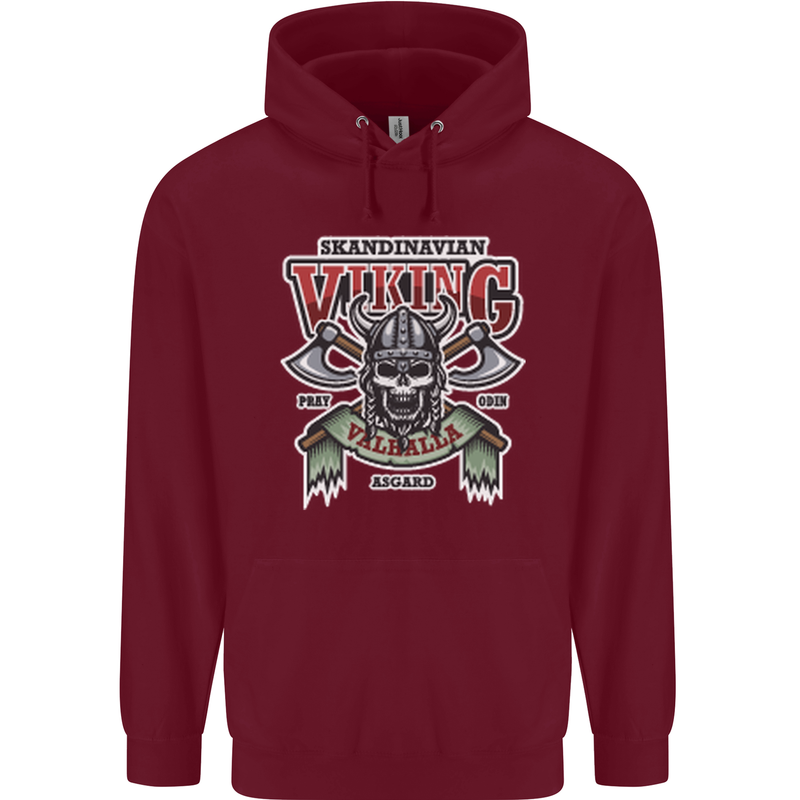 Scandinavian Viking Valhalla Odin Norse God Childrens Kids Hoodie Maroon