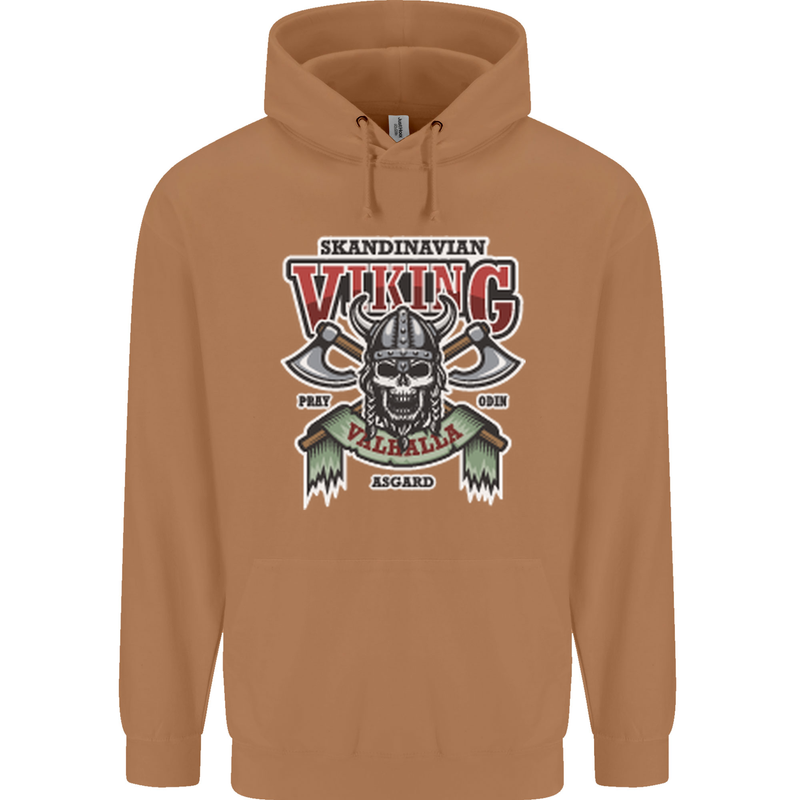 Scandinavian Viking Valhalla Odin Norse God Mens 80% Cotton Hoodie Caramel Latte