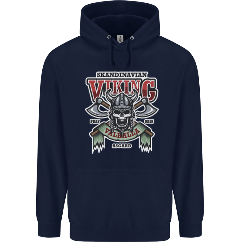 Scandinavian Viking Valhalla Odin Norse God Mens 80% Cotton Hoodie Navy Blue
