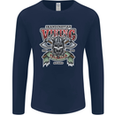 Scandinavian Viking Valhalla Odin Norse God Mens Long Sleeve T-Shirt Navy Blue